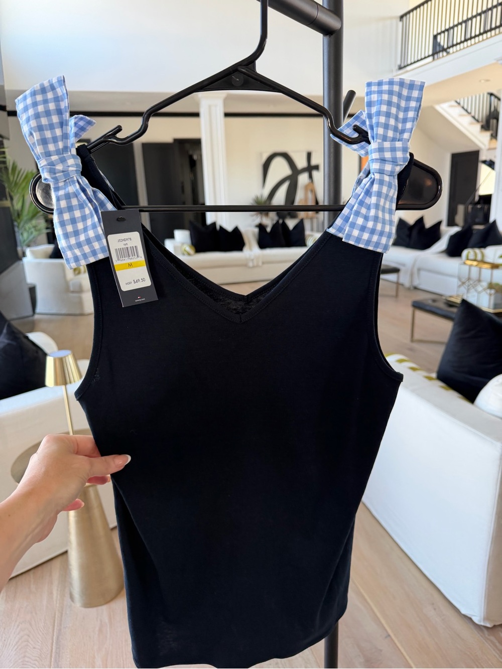 Tommy Hilfiger Blue Tank Top with Blue Gingham Tie Straps